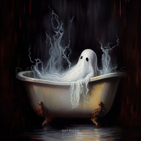 Ghost In The Bathtub Halloween Decor Ghost Bathroom Print Art Poster