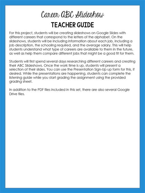 Career Exploration Project Teacher Guide And Handouts Pdf