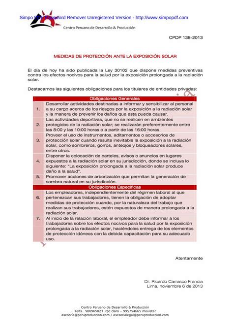 PDF Medidas De Protecci N Ante La Exposici N Solar Ley 30102