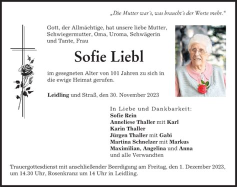 Traueranzeigen Von Sofie Liebl Allg Uer Zeitung