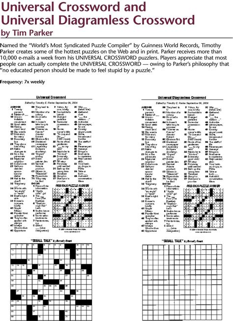 Printable Universal Crossword Timothy Parker James Crossword Puzzles