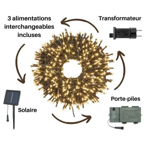 Guirlande Led Anim E M Solaire Ou Piles Ou Transformateur Blanc Chaud