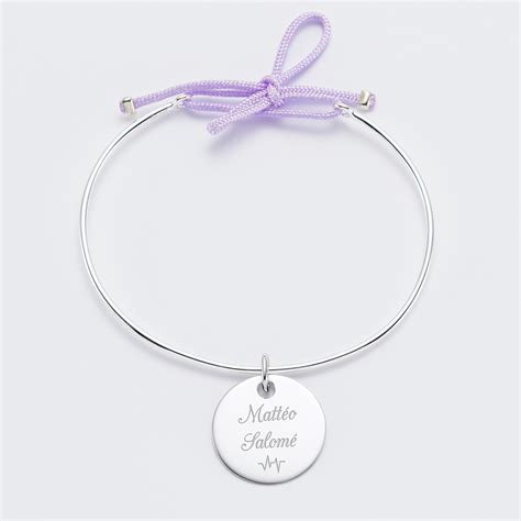 Bracelet Personnalis Jonc Argent Et Cordon M Daille Grav E Mm