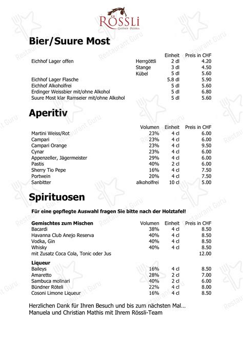 Speisekarte Von Gasthof R Ssli Ruswil