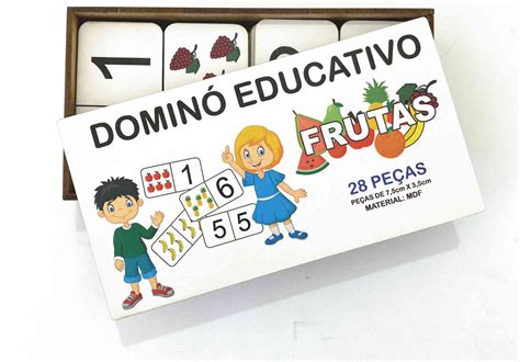 Dominó Jogo Educativo Pedagógico Mdf Frutas 28pcs Mega Impress Mega