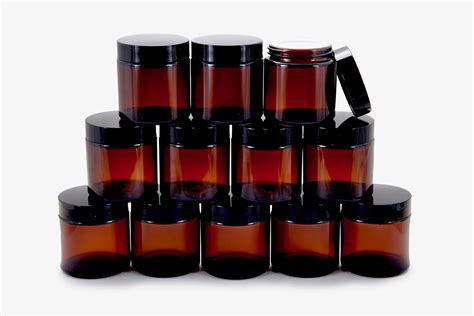 Vivaplex 12 Amber 4 Oz Round Glass Jars With Inner Liners And