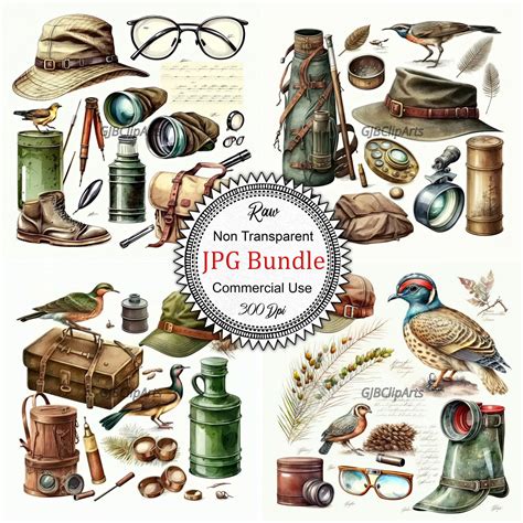 Authentic Hunting Equipment Collection Clipart: Watercolor Outdoor Gear ...