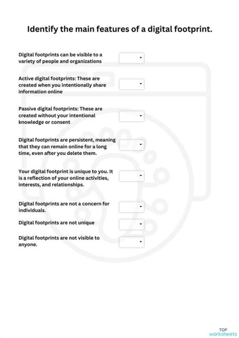 Identify The Main Features Of A Digital Footprint 1 Interactive Worksheet Topworksheets