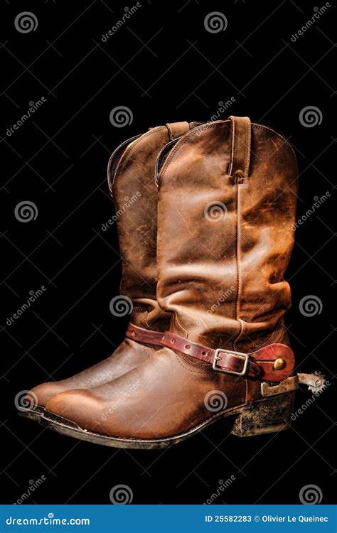 American West Rodeo Cowboy Boots Isolated On Black Stock Image Image