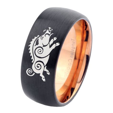 8mm Wild Boar Dome Rose Gold Black Tugsten Ring