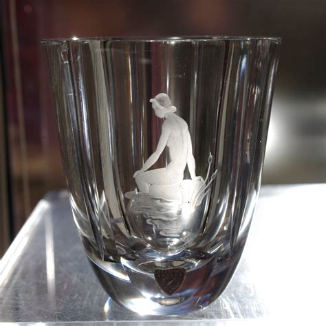 Orrefors Landberg Engraved Crystal Vase Nude Woman By The Water 1940s Design