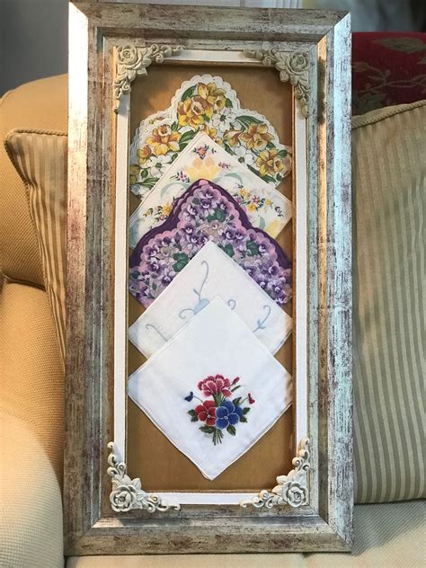 Vintage Handkerchiefs In Embellished Frame Vintage Handkerchiefs