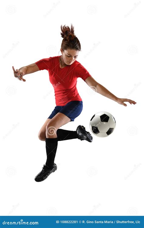 Female Soccer Player Kicking Ball Stock Image Image Of Studio Adult