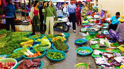 Cambodian Street Food At Rural Local Koki Markets Vegetable Fish