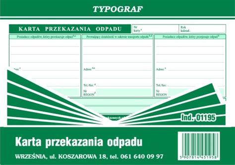 Karta przekazania odpadu A5 Biurwa pl artykuły biurowe i artykuły