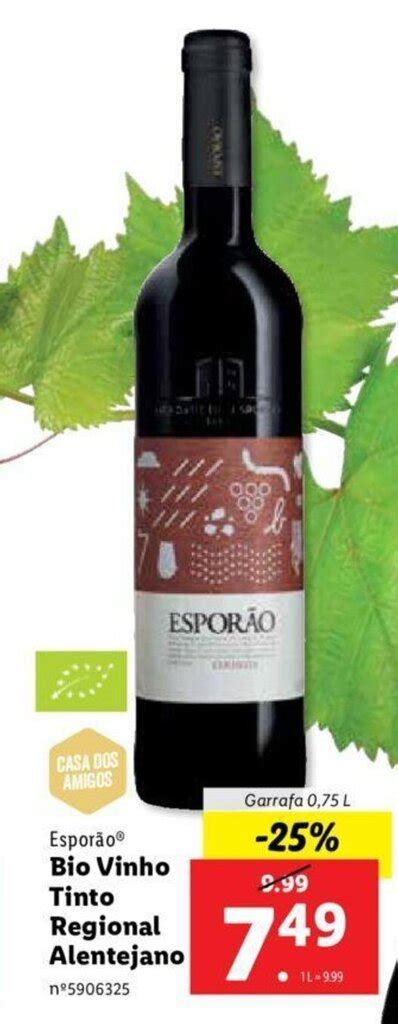 Promoção Esporão Bio Vinho Tinto Regional Alentejano 0 75L em Lidl