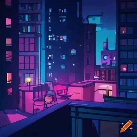 Cosy Apartment Balcony Lofi Vibe Neon City On Craiyon