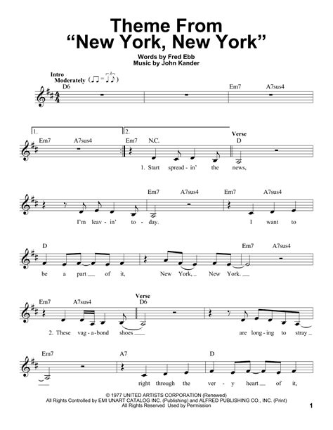 Frank Sinatra Theme From New York New York Sheet Music