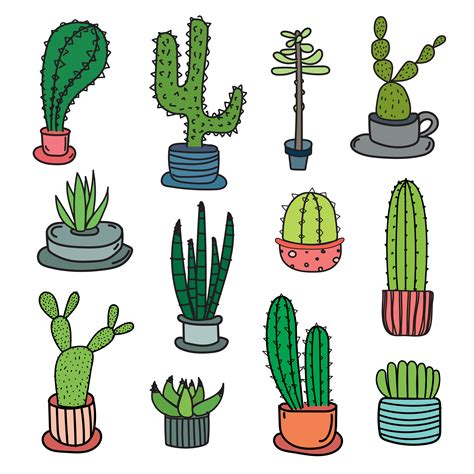 Hand Drawn Doodle Cactus Vector Set Handmade Vector Illustration