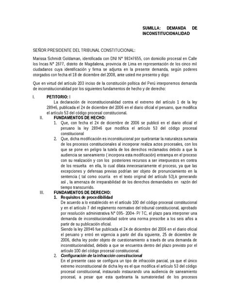 Modelo De Demanda De Acción De Inconstitucionalidad Pdf Demanda