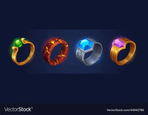 Fantasy Magic Rings With Gems And Fire Inside Vector Image In