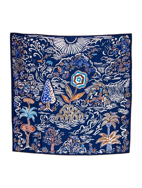 Hermès Isola Di Primavera Silk Scarf Blue Scarves and Shawls