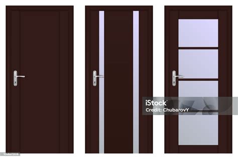 Brown Wooden Doors Set Of Interior Designs Stock Illustration