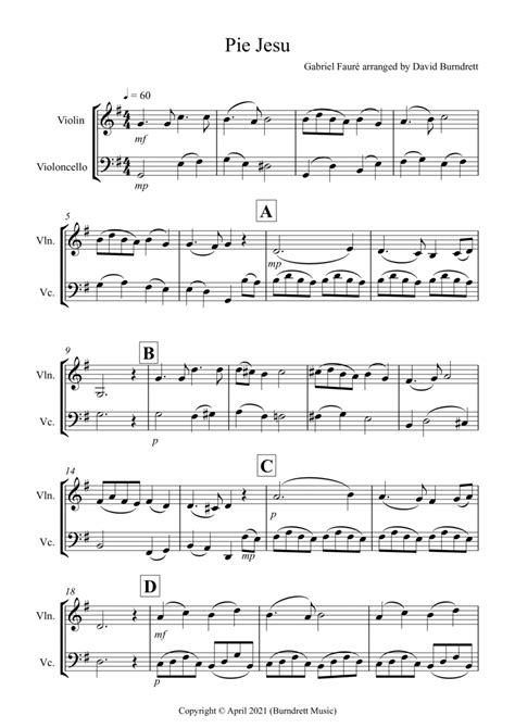 Pie Jesu From Requiem For Violin And Cello Duet Arr David Burndrett