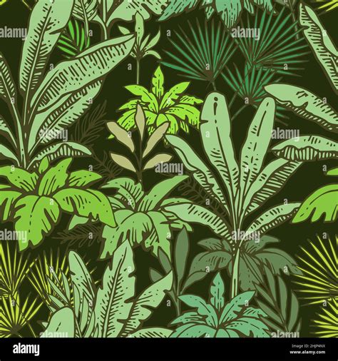 Tropical Grass And Plant Thickets Green Seamless Pattern Summer