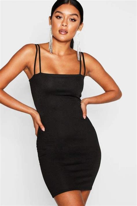 Boohoo Square Neck Cross Strappy Bodycon Dress