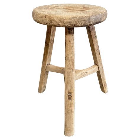 Vintage Elm Wood Round Stool At 1stdibs