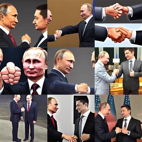 Vladimir Putin And Volodymyr Zelensky Fist Bump Stable Diffusion