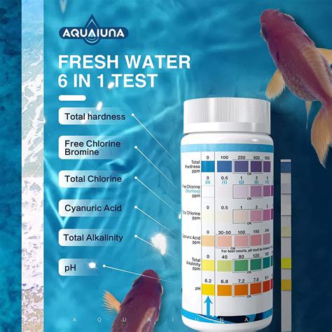 AQUALUNA 6 In 1 Aquarium Test Strips For Freshwater Saltwater 100