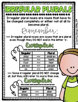 Singular Plural And Irregular Plural Nouns Anchor Charts TPT