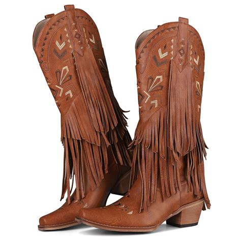 Celnepho Cowboy Boots For Women Western Embroidery Chunky Heels Pointy