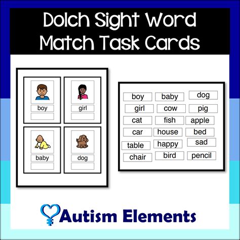 Dolch Sight Words Matching Words To Pic Task Cards Phonics Classful