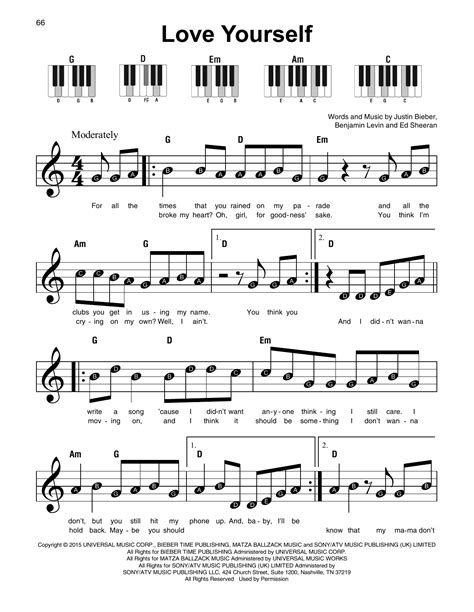 Love Yourself By Justin Bieber Sheet Music For Super Easy Piano At Sheet Music Direct