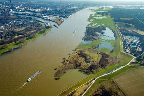 Duisburg Von Oben Uferbereiche Mit Durch Hochwasser Pegel