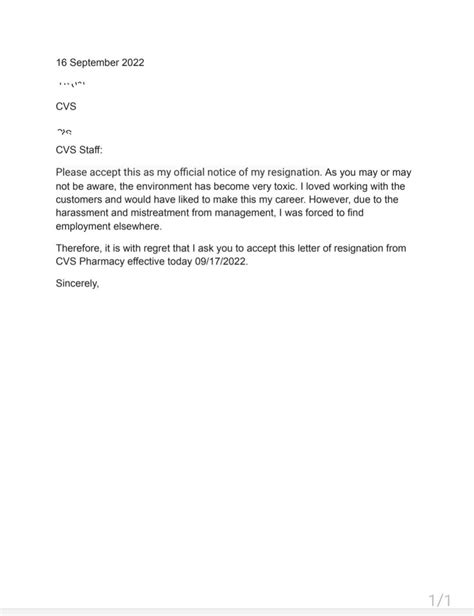 Resignation Letter Template Hostile Work Environment