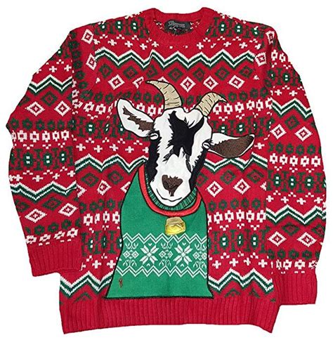 Christmas Goat With Bell Red Pullover Sweater Christmas Sweaters Couple Christmas Sweaters