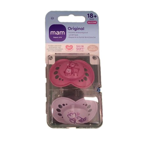 ORIGINAL SUCETTES SILICONE 18MOIS LOT DE 2 NATURE ROSE MAM