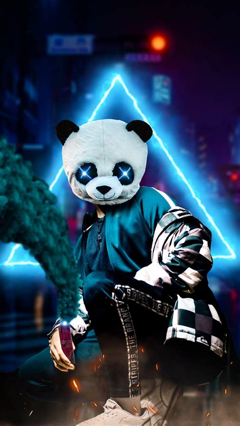 PANDA MASK Panda OzEdits Art City Cloud Dark Fog Man Neon