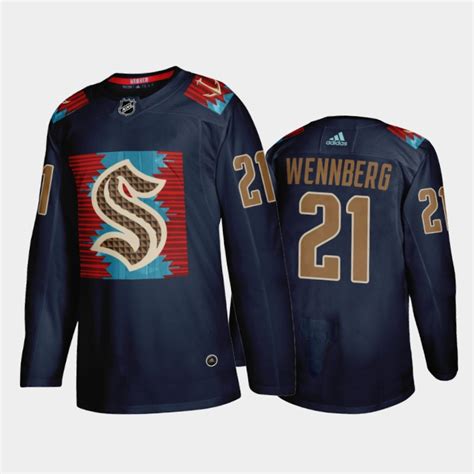 Men Alexander Wennberg Seattle Kraken Karuk Art-inspired Jersey Blue ...