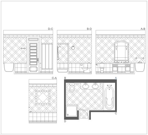 Baño con tina y ducha DWG Bloque CAD Descarga Gratis