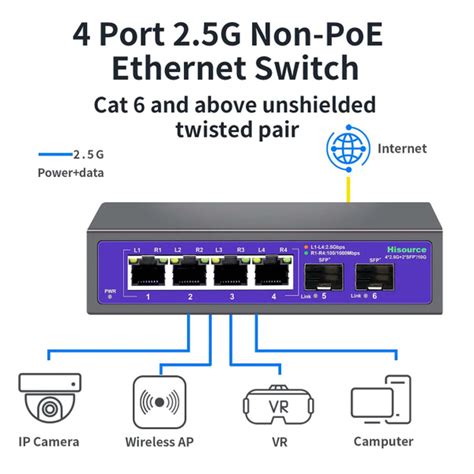 Коммутатор Hisource 2.5Gbps Ethernet Switch 4-портовый сетевой ...