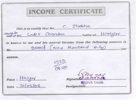 Income Certificate Format