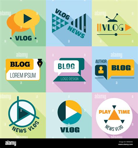 Vlog News Logo Set Flat Set Of 9 Vlog News Vector Logo For Web Design