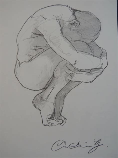 ORIGINAL EXPRESSIVE PENCIL Drawing Of A Male Nude In A Crouching Pose On Paper EUR 23 87