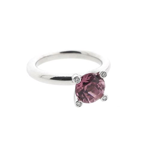 Witgouden Phlox Ring Gezet Met Roze Toermalijn En Diamant Ct