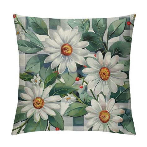 Shiartex Buffalo Plaid Daisy Pillow Covers Farmhouse Spring Summer